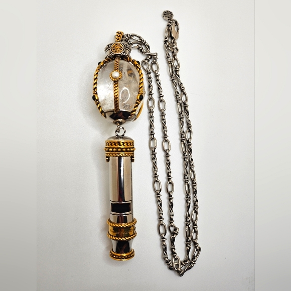 Alexander McQueen Jewelry - RARE Alexander McQueen Whistle Stone Charm Necklace Gold Silver Byzantine ITALY